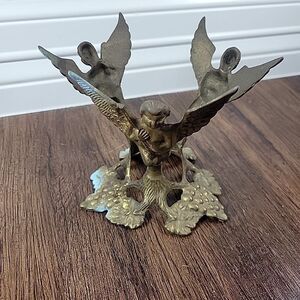 Vtg Brass Cherub Angel Baroque Bowl Orb Ball Holder Display Stand 5.5"x 5" Art N